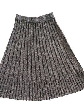 YAL New York Starlight Striped Metallic Pleated Knit Midi Skirt - Size: Small